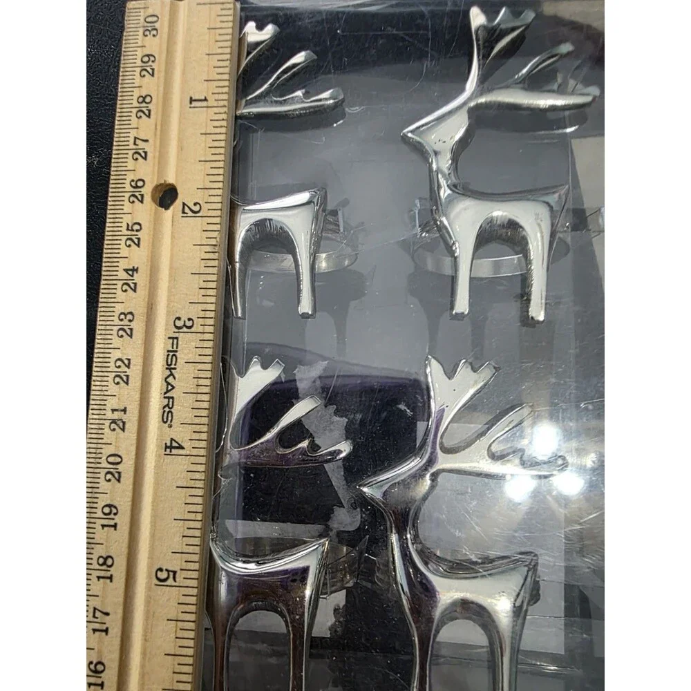 Set Of 4 Silvertone Reindeer Napkin Ring Leila's Home Living Made In India